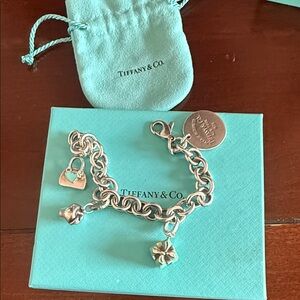 Tiffany & Co. Silver Charm Bracelet with Heart and Lock